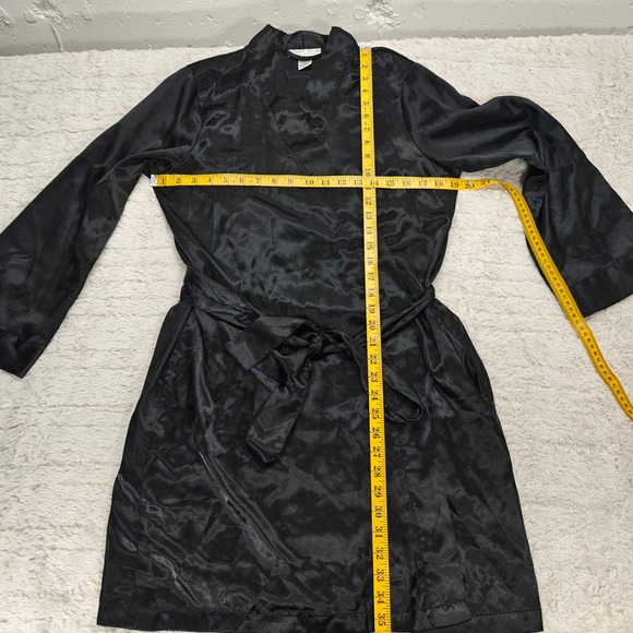 VTG 90s Black Satin Robe Morgan Taylor Intimates Luxury Sexy Goth Pockets Womens - Picture 3 of 11